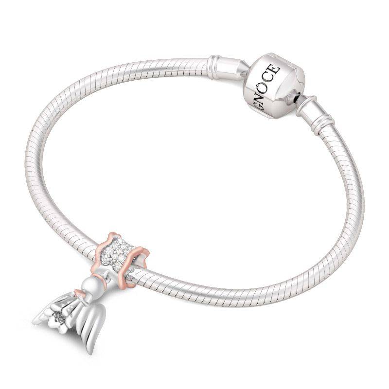 925 Sterling Silver Clear Stones with Lovely Heart Angel Dangle Charm Pendant