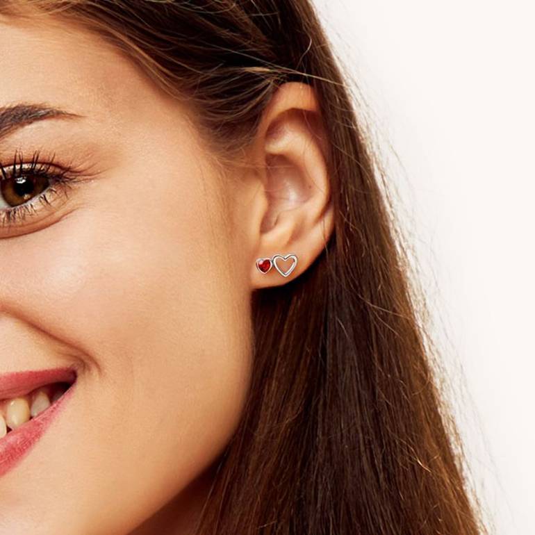 Gnoce Love Heart Birthstone Stud Earrings