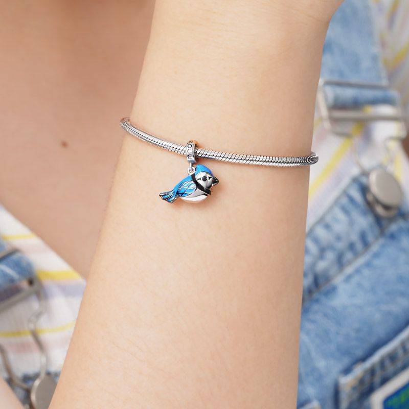 Blue Jay Pendant Dangle Charm 925 Sterling Silver Lucky Bird