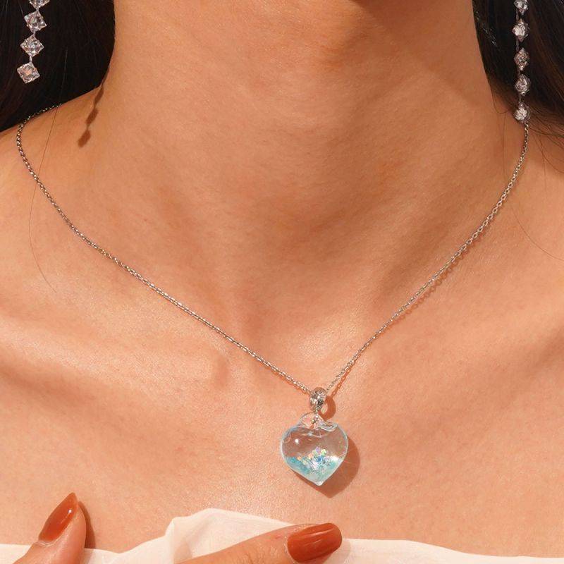 Gnoce Blue Glitter Heart Pendant Dangle Charm