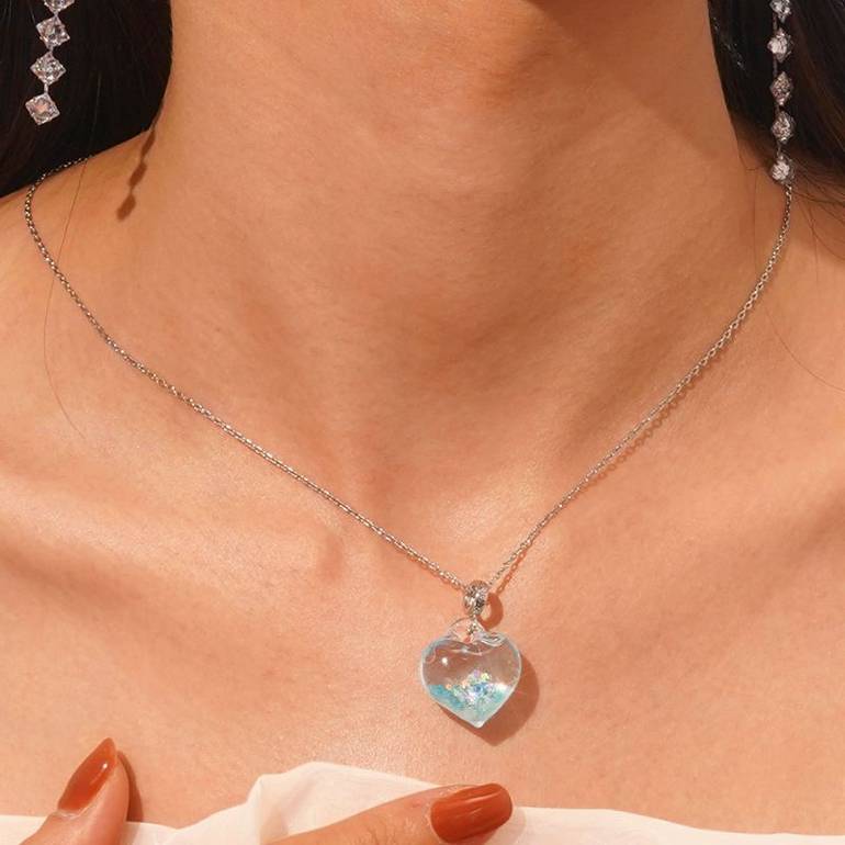 Gnoce Blue Glitter Heart Pendant Dangle Charm