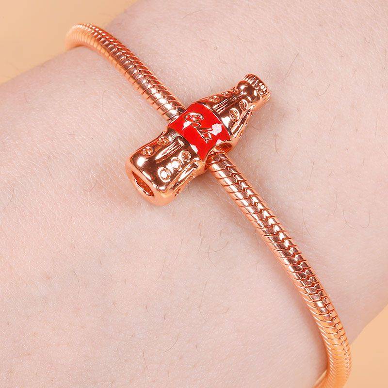 Cola Charm S925 Sterling Silver 18k Rose Gold Palted with Red CZ Stone Fit Bracelets