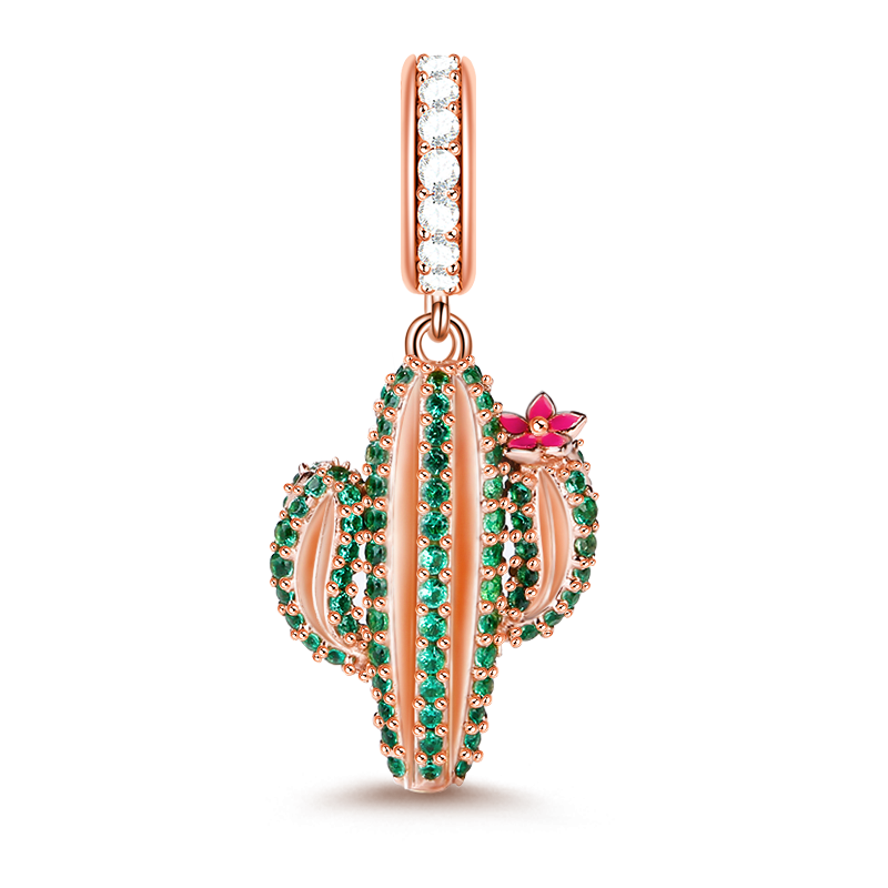 Cactus Charm Plants Pendant Sterling Silver with Cz for Mom