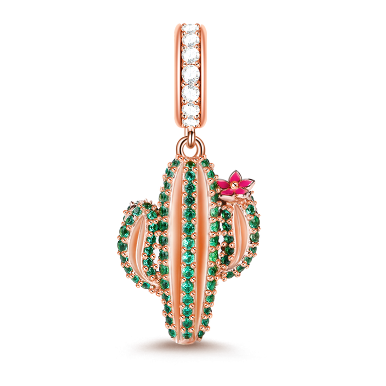 Cactus Charm Plants Pendant Sterling Silver with Cz for Mom