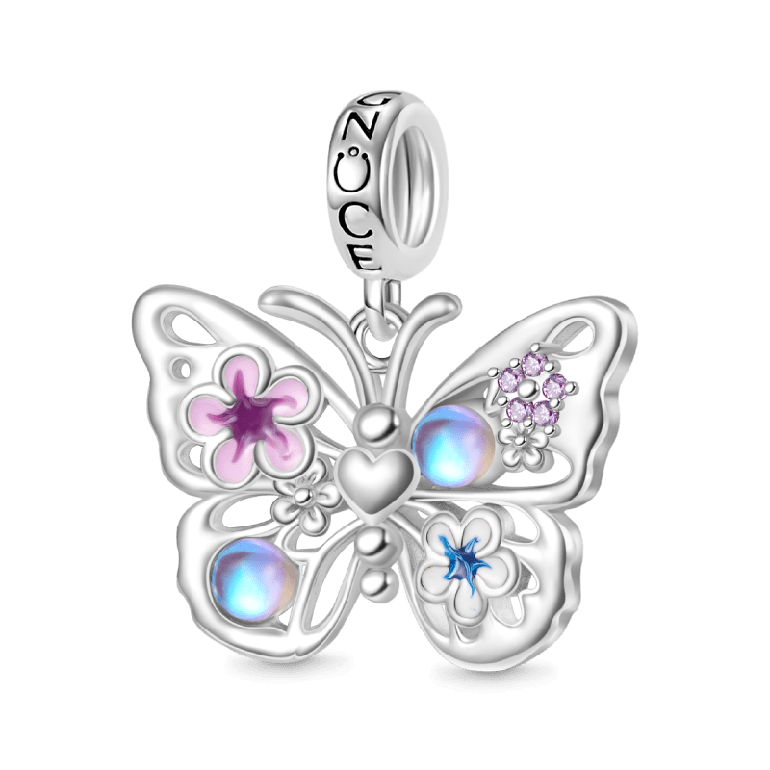 Gnoce Sparkling Flying Butterfly Moonstone Pendant Dangle Charm