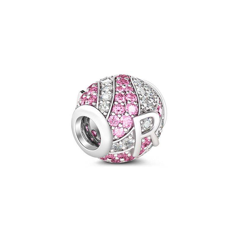 Letter R Charm with Aquamarine & Clear CZ 925 Sterling Silver