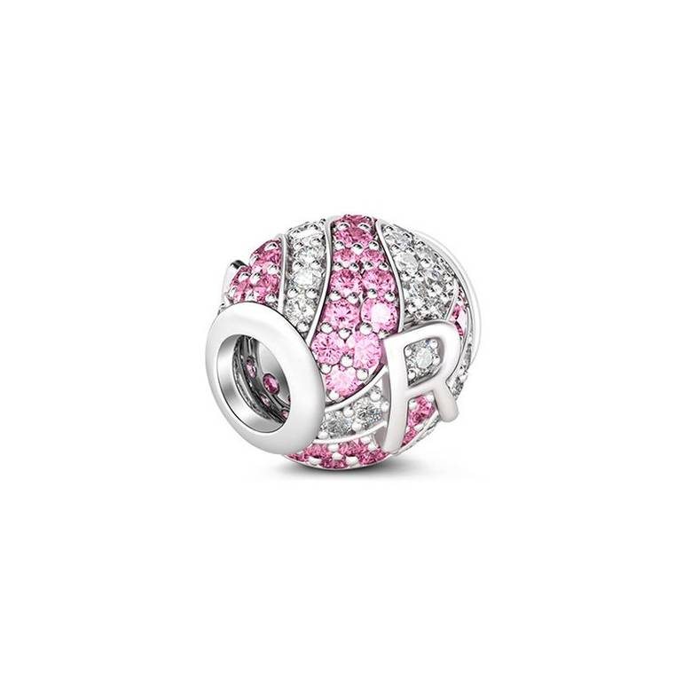 Letter R Charm with Aquamarine & Clear CZ 925 Sterling Silver