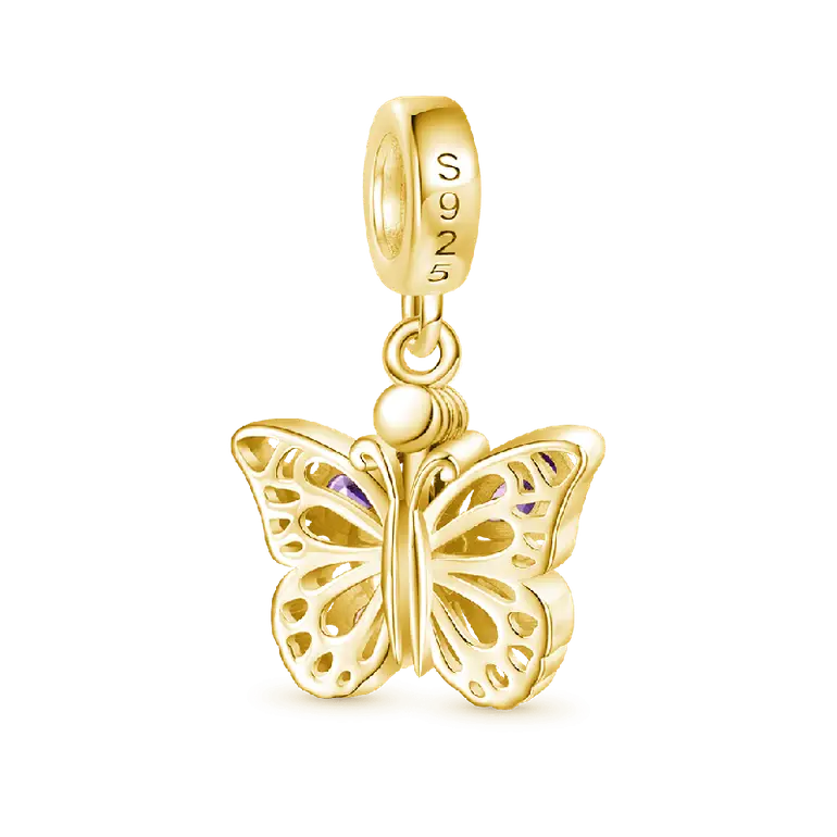 Gnoce 18k Gold Plated Openable Purple Butterfly Engravable Pendant Dangle Charm