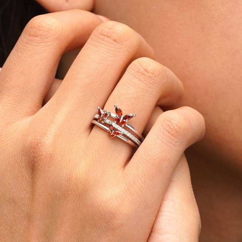 Gnoce Elegant Birthstone Butterfly Open Ring