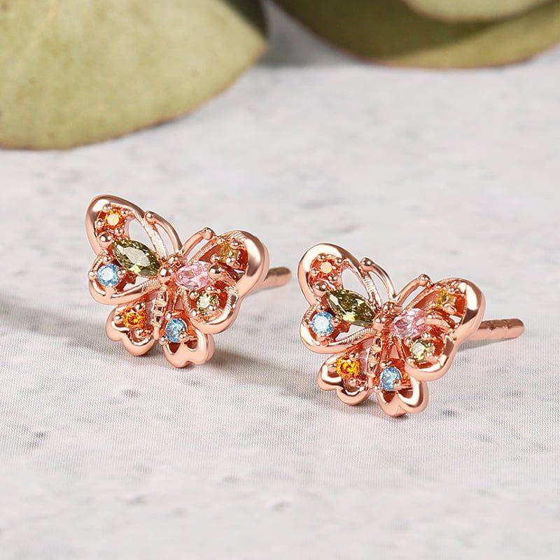 Butterfly Stud Earrings 18k Rose Gold Plated 925 Sterling Silver