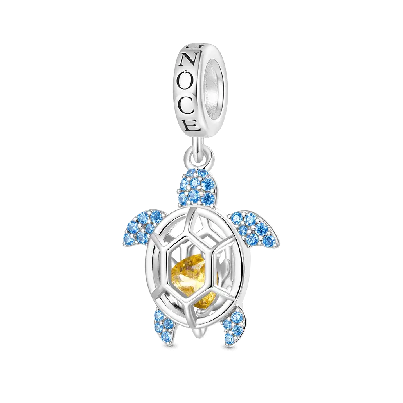 Gnoce Cage of Small ​​Sea Turtle Heart Birthstone Pendant Dangle Charm