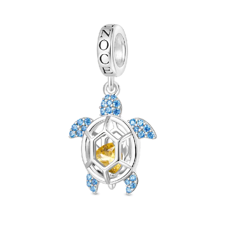 Gnoce Cage of Small ​​Sea Turtle Heart Birthstone Pendant Dangle Charm