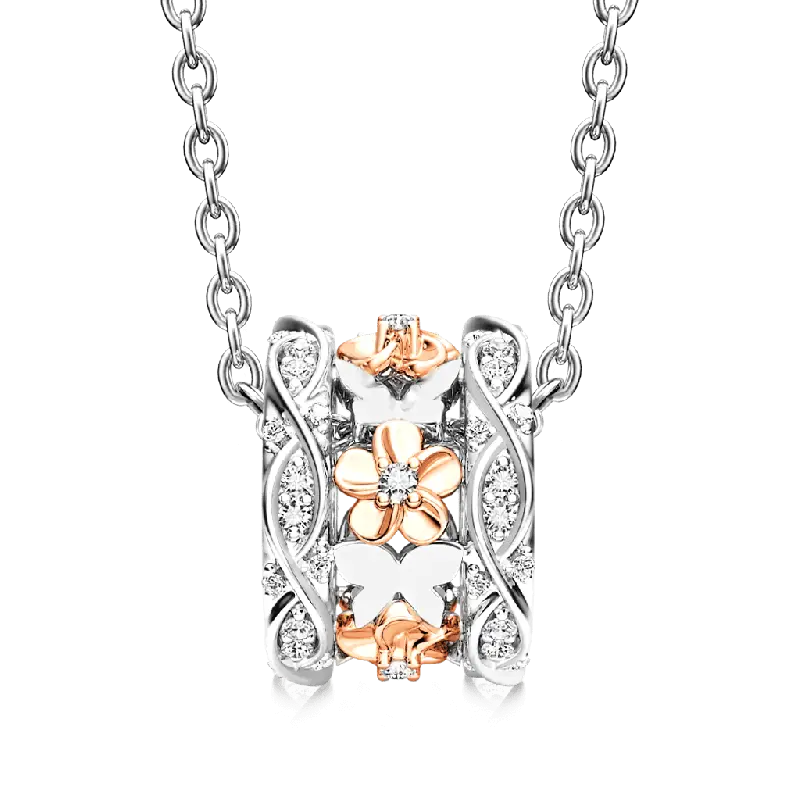 Gnoce Rose Gold Flower Butterfly Pendant Necklaces