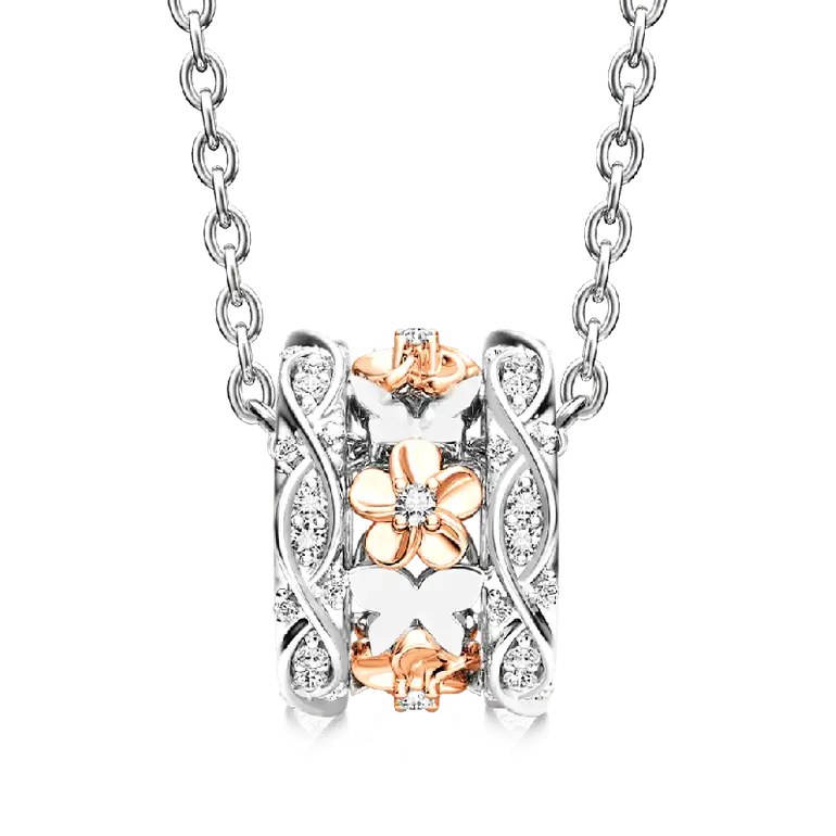 Gnoce Rose Gold Flower Butterfly Pendant Necklaces