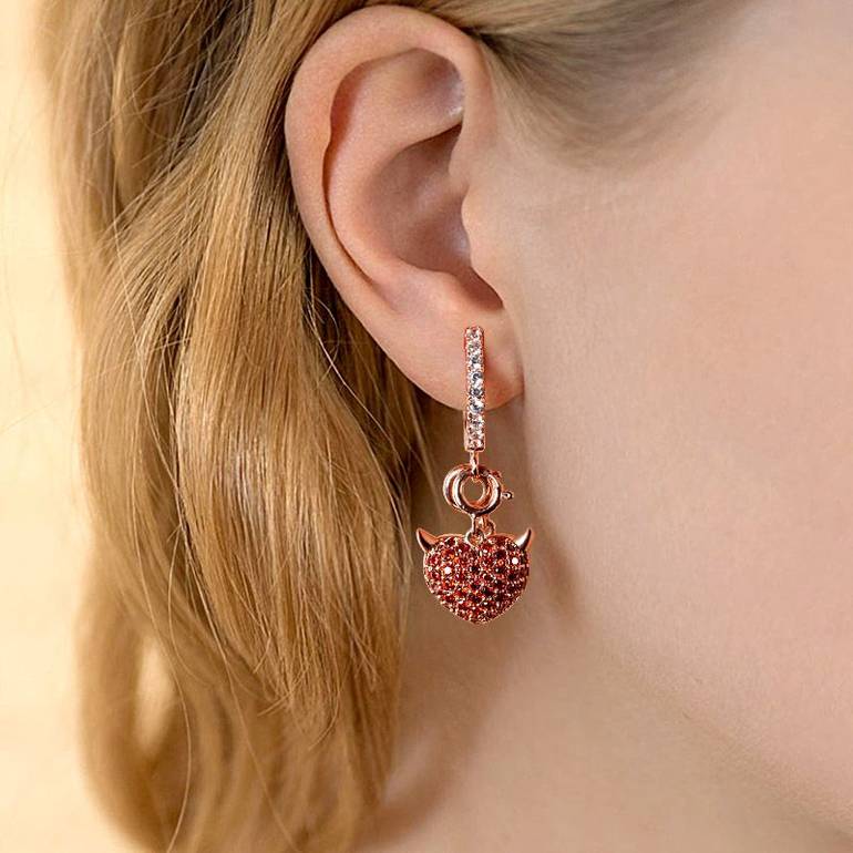 Devil Heart Earrings S925 Silver 18K Rose Gold Plated