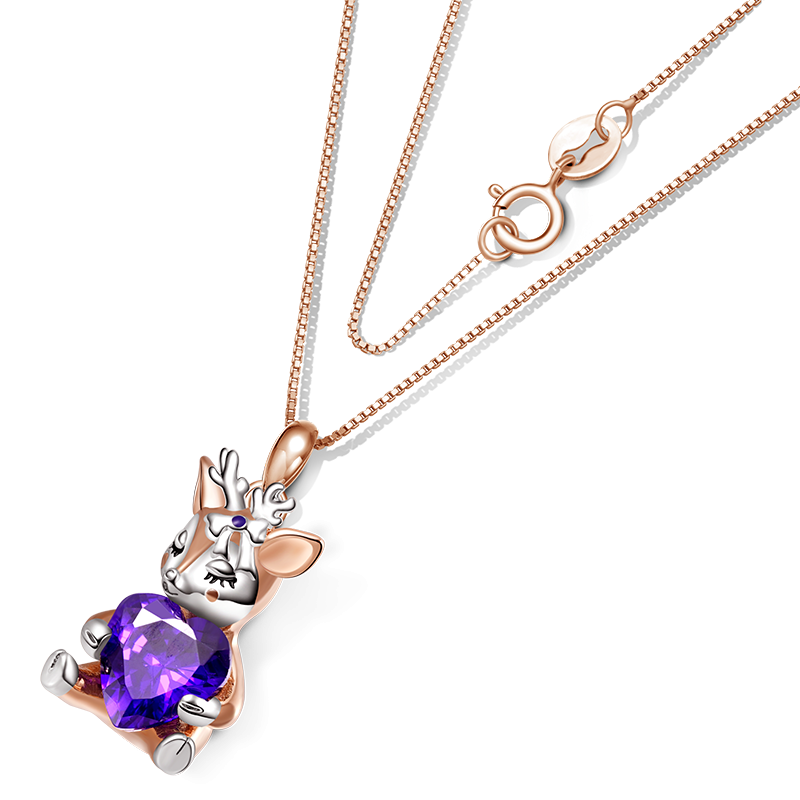 Gnoce Lovely Deer Embraces Heart Gem Necklaces
