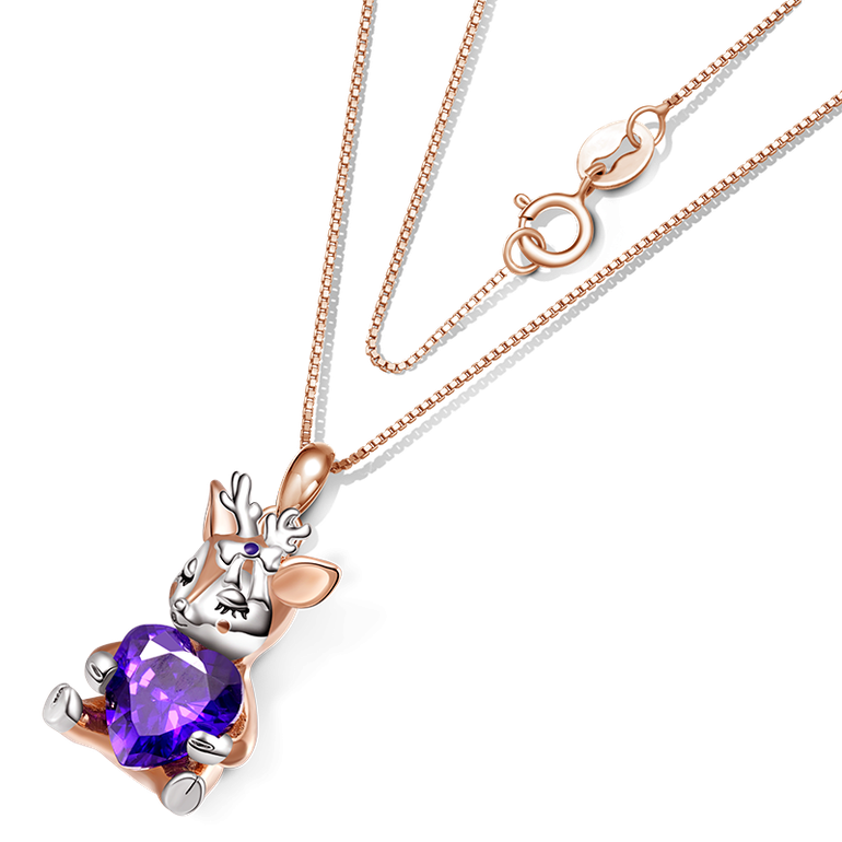 Gnoce Lovely Deer Embraces Heart Gem Necklaces
