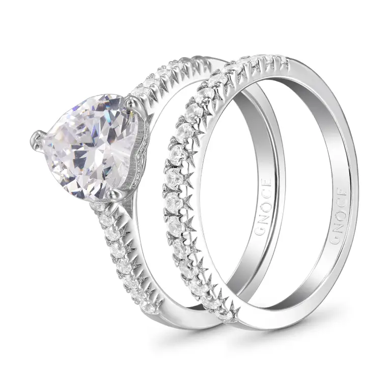 Gnoce Double Clear Heart Cut Stackable Ring Set