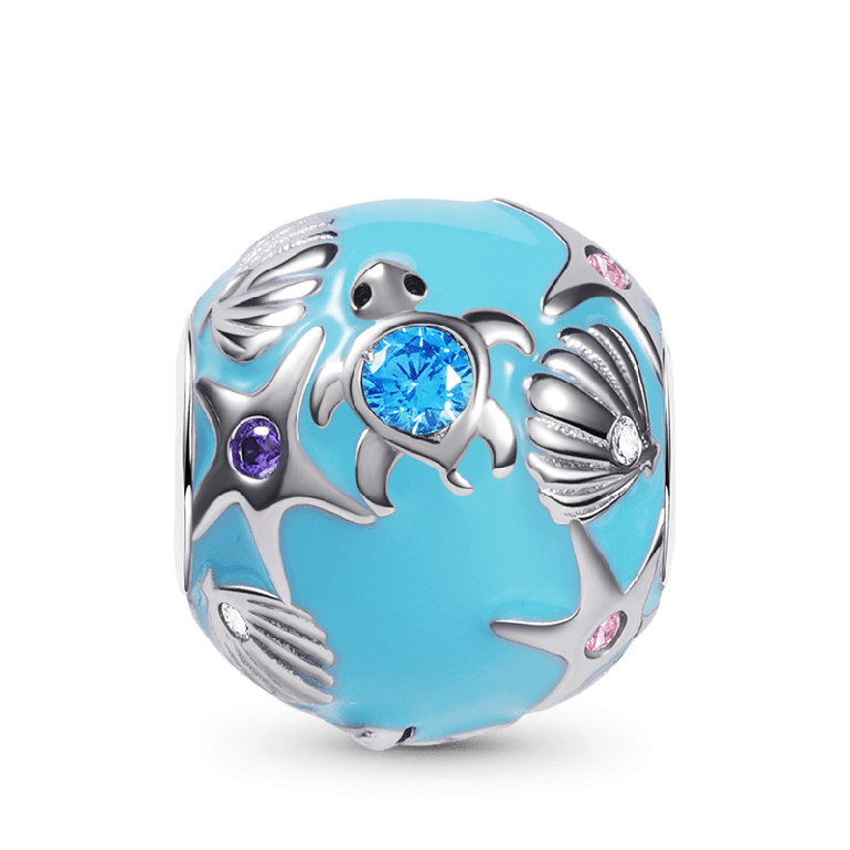 Sea World Charm Bead Sterling Silver Inlaid with Colorful Gemstones