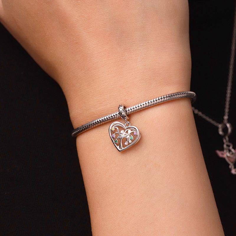Gnoce Birthstone Lily Tree of Life Heart Pendant Dangle Charm