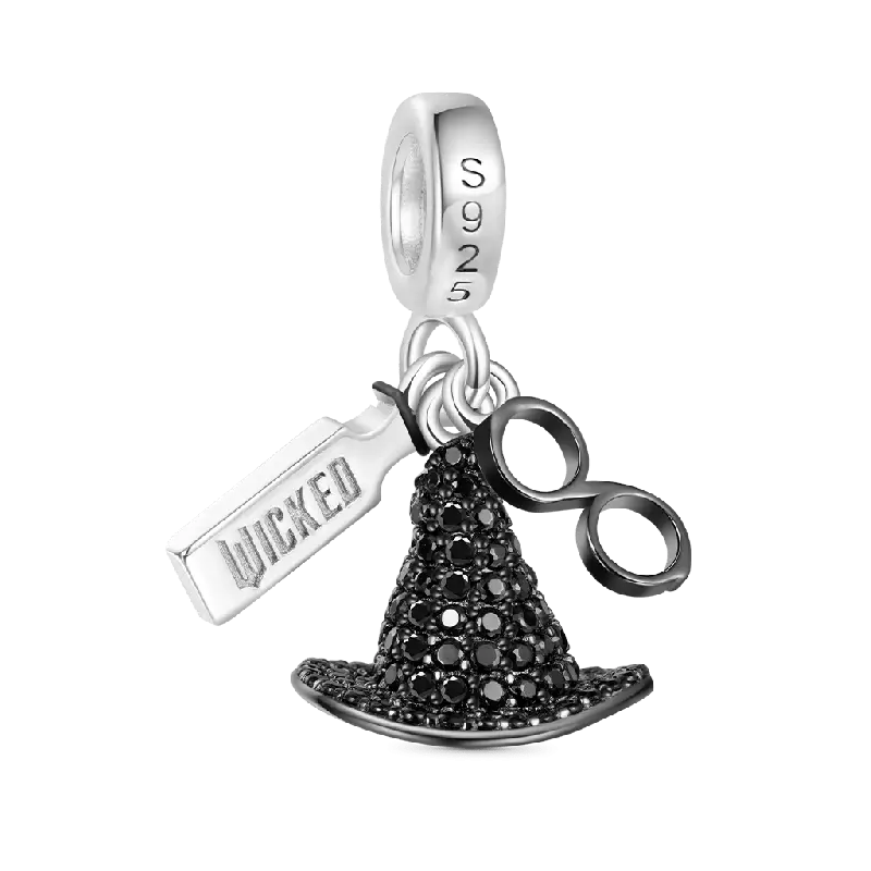Gnoce Wicked Elphaba Black Hat & Glasses & Bottle Triple Pendant Dangle Charm
