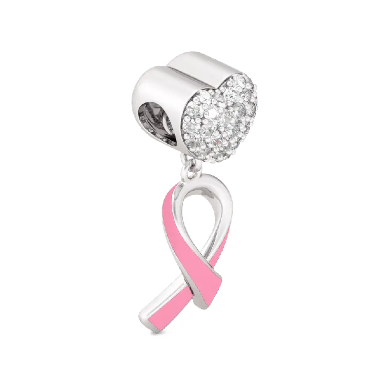 Breast Cancer Awareness Charm 925 Sterling Silver Pink Enamel Ribbon