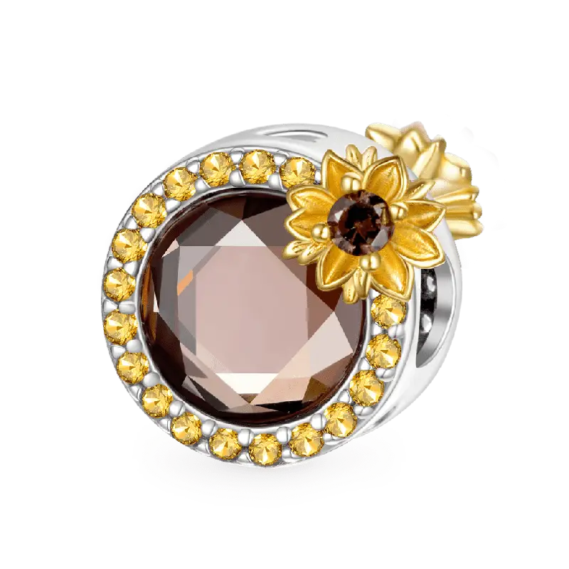 Gnoce Sunflower Round-cut Smoky Zircon Charm