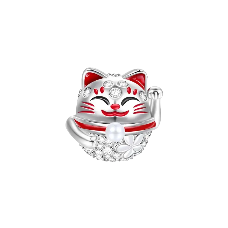 Lucky Cat Charm 925 Sterling Silver Bead Fit Bracelets