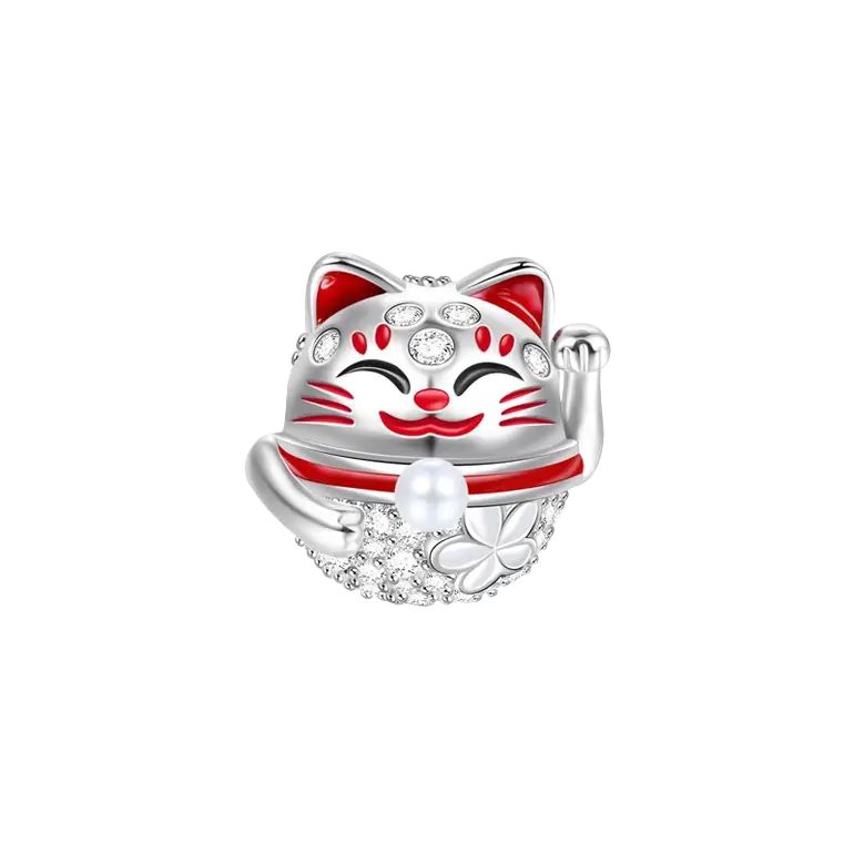 Lucky Cat Charm 925 Sterling Silver Bead Fit Bracelets