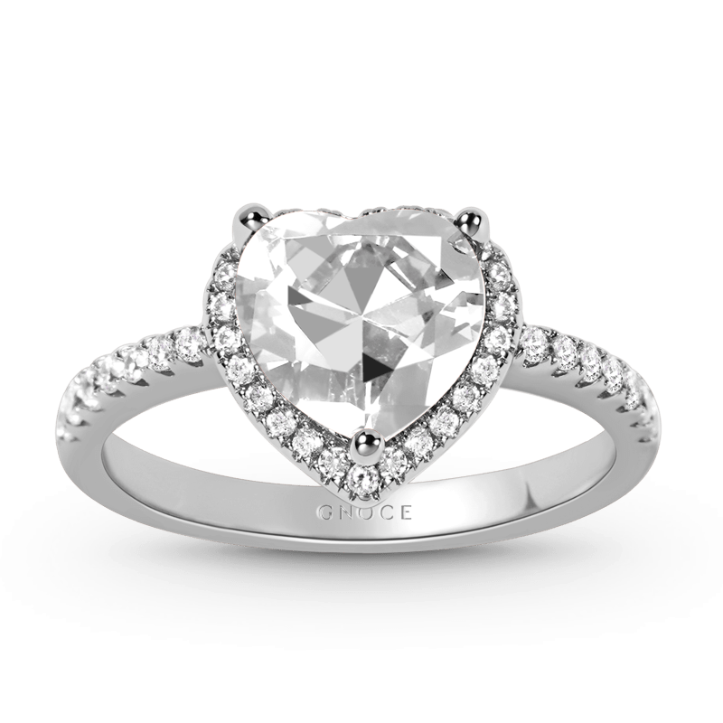 Heart-shaped Halo Engagement Ring Sterling Silver inlaid with small gems