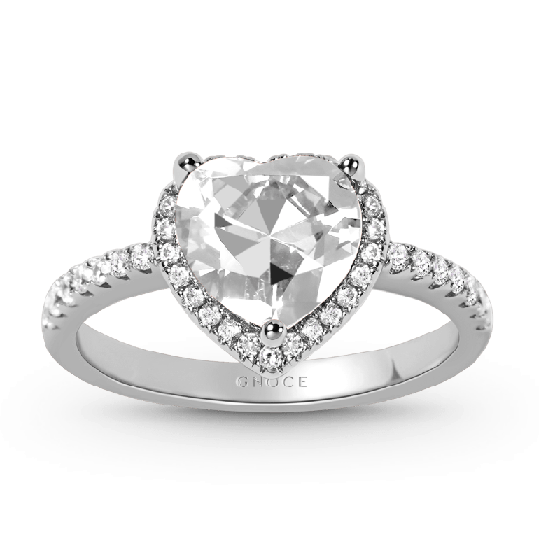 Heart-shaped Halo Engagement Ring Sterling Silver inlaid with small gems