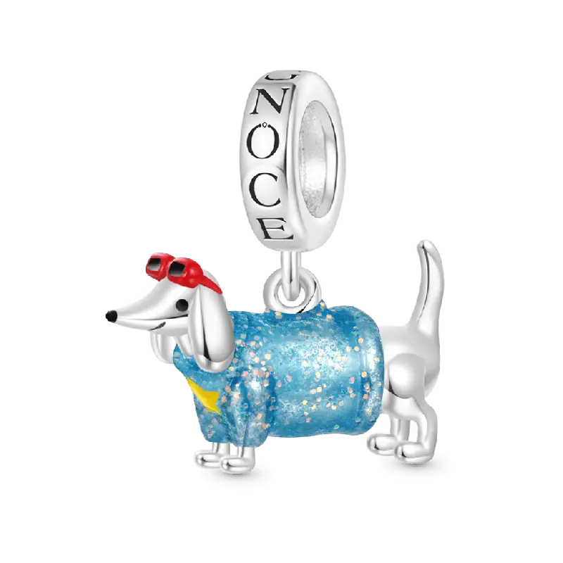 Gnoce Valentine's Day Blue Dachshund Glow-in-the-Dark Pendant Dangle Charm