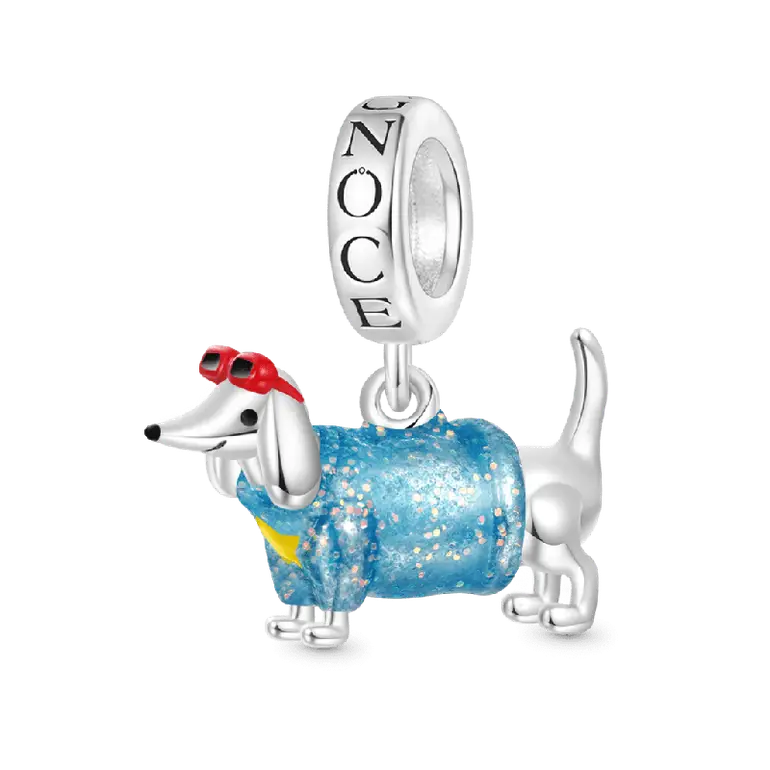 Gnoce Valentine's Day Blue Dachshund Glow-in-the-Dark Pendant Dangle Charm