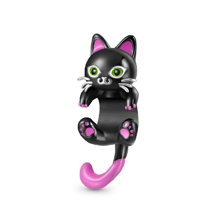Gnoce Glow-in-the-Dark Pink Tail Black Cat Charm