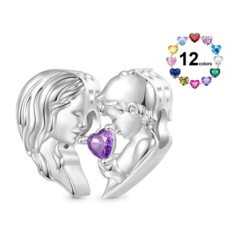 Gnoce Mother & Son Heart Engravable Birthstone Double Charm