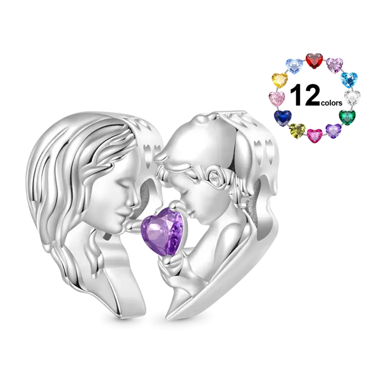 Gnoce Mother & Son Heart Engravable Birthstone Double Charm
