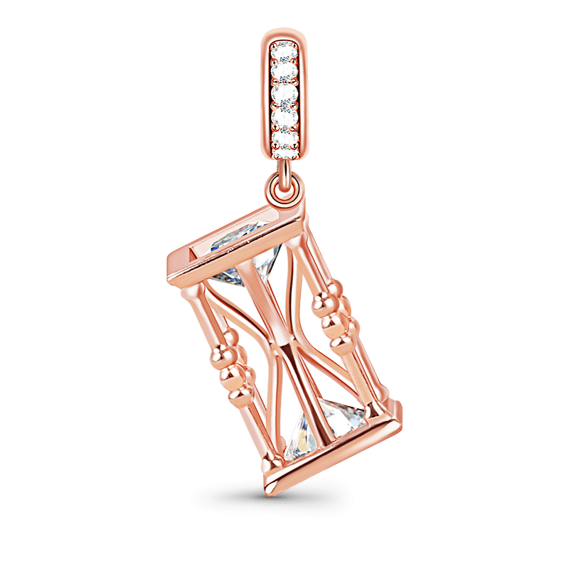 Hourglass Dangle Charm 925 Sterling Silver Pendant 18k Rose Gold Plated Fit Bracelets and Necklaces