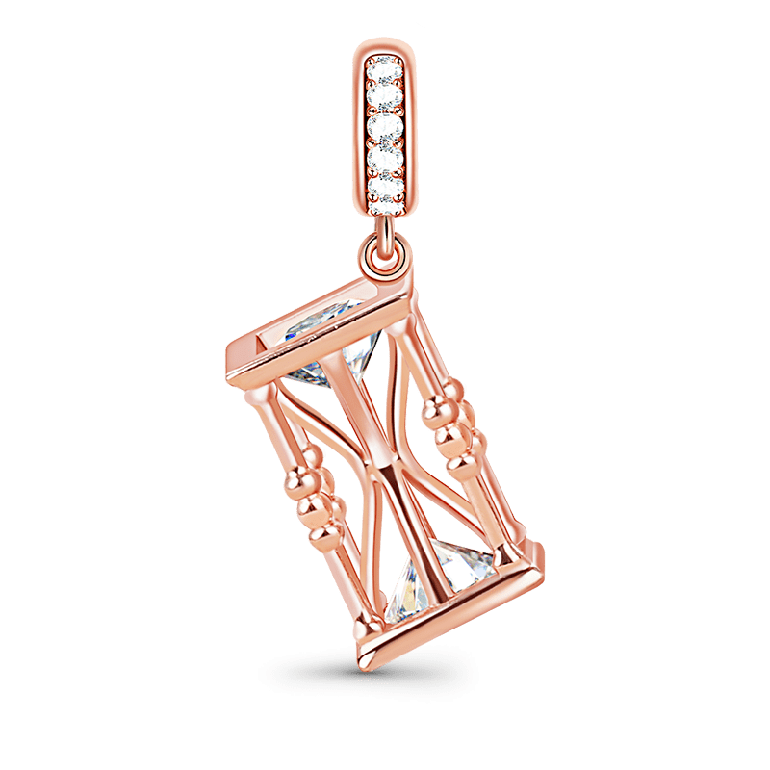 Hourglass Dangle Charm 925 Sterling Silver Pendant 18k Rose Gold Plated Fit Bracelets and Necklaces