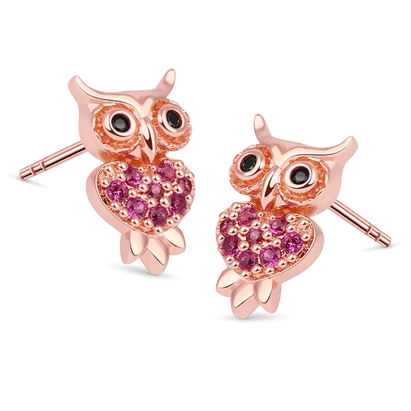 Owl Stud Earring Rose Gold Plated 925 Sterling Silver