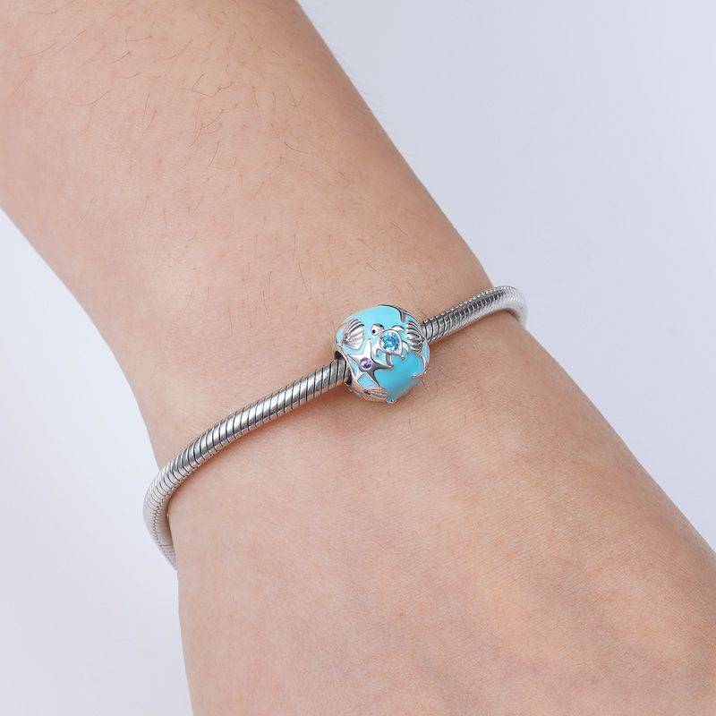 Sea World Charm Bead Sterling Silver Inlaid with Colorful Gemstones