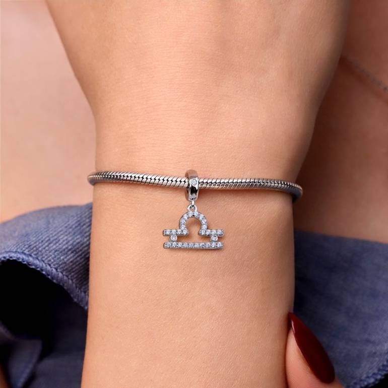 Gnoce Libra Charm Zodiac Sign Pendant 925 Sterling Silver With Cz For Bracelets