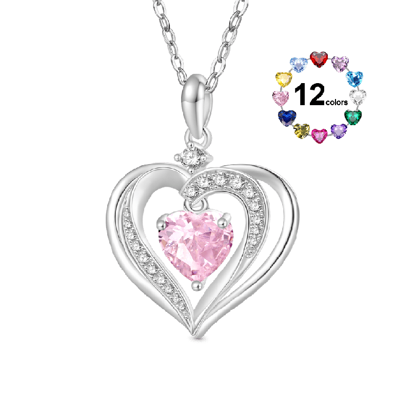 Gnoce Forever Love Heart Birthstone Necklaces