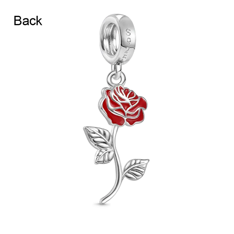 Gnoce Red Rose Flower Pendant Dangle Charm
