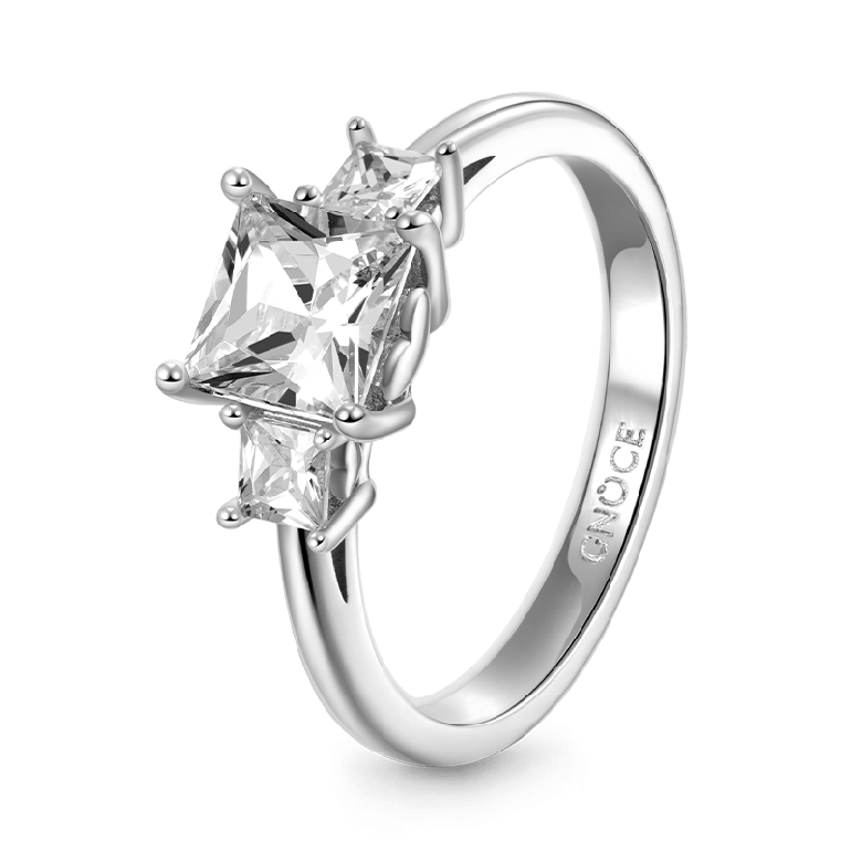 Clear Three-Stone Ring 925 Sterling Silver with Gemstone