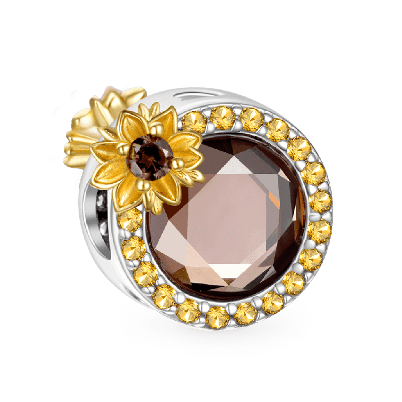 Gnoce Sunflower Round-cut Smoky Zircon Charm