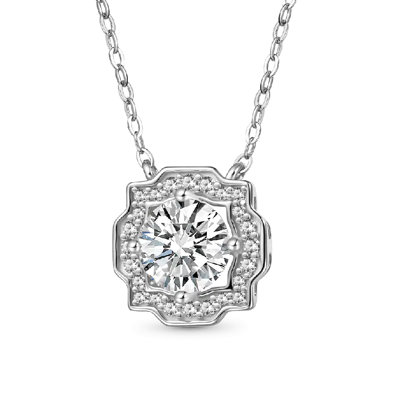 Gnoce 925S & VVS Round Center Moissanite 1CT Pendant Necklaces