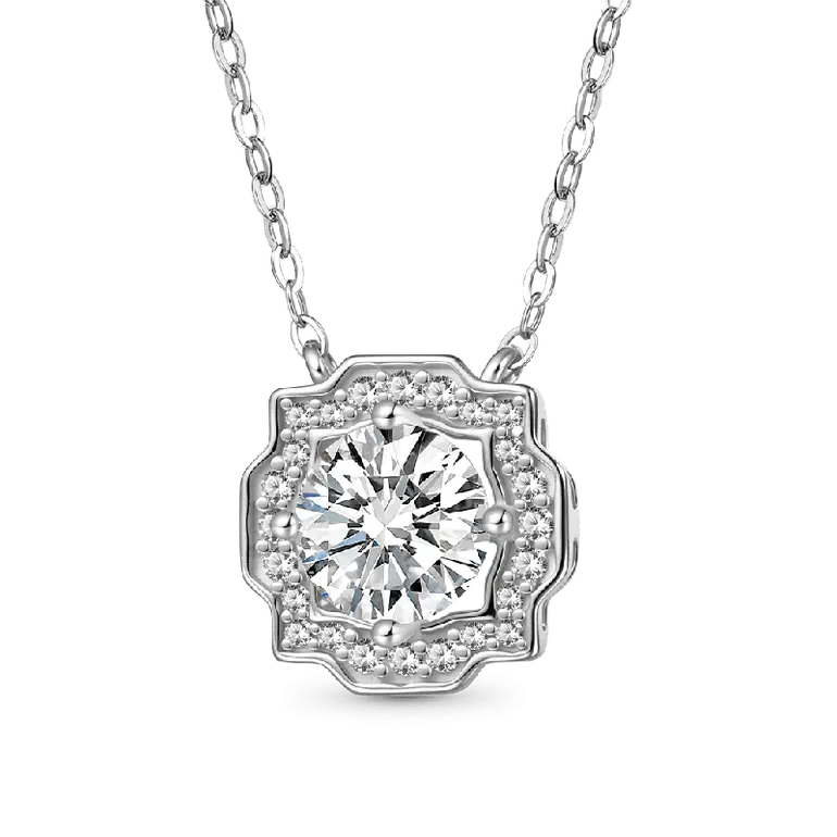 Gnoce 925S & VVS Round Center Moissanite 1CT Pendant Necklaces