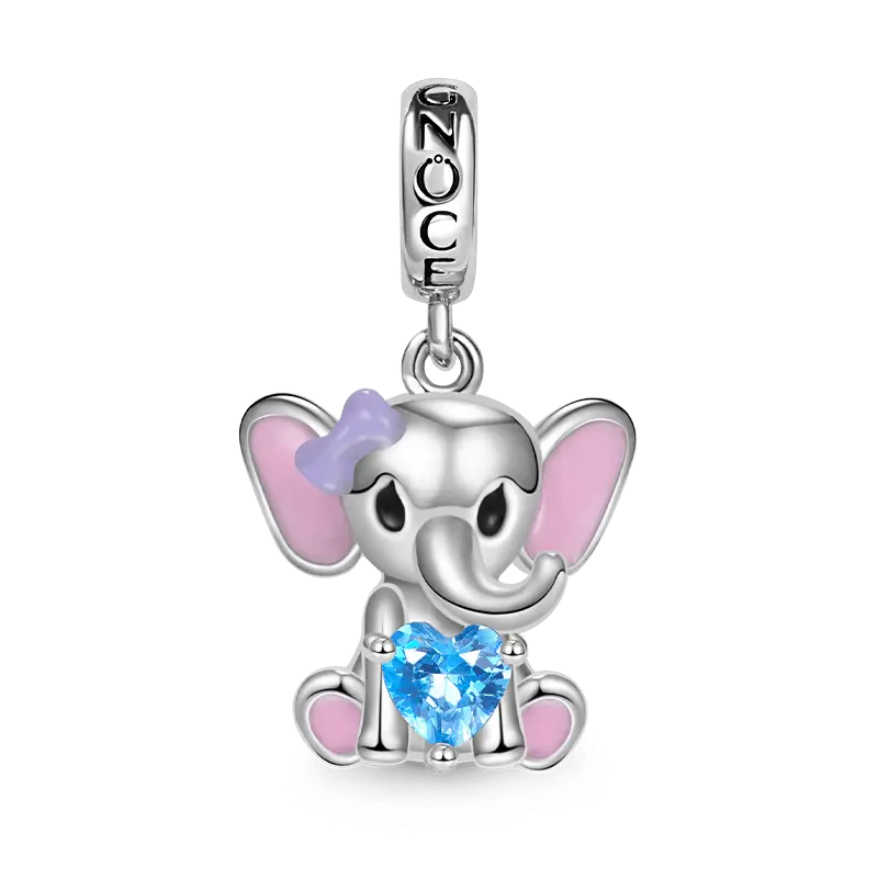 Gnoce Little Elephant Embraces Heart Gem Pendant Dangle Charm