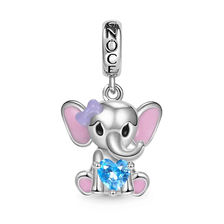Gnoce Little Elephant Embraces Heart Gem Pendant Dangle Charm
