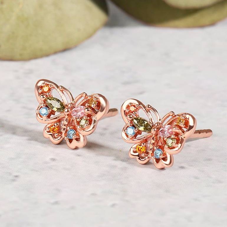 Butterfly Stud Earrings 18k Rose Gold Plated 925 Sterling Silver